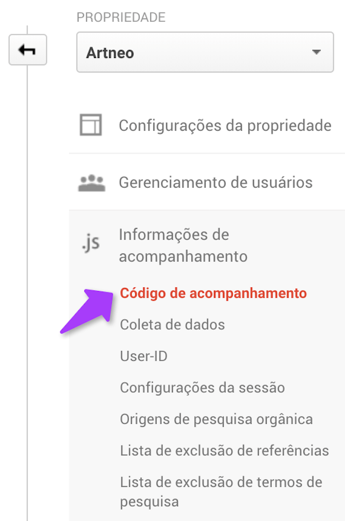 Como encontrar o código de acompanhamento Google Analytics