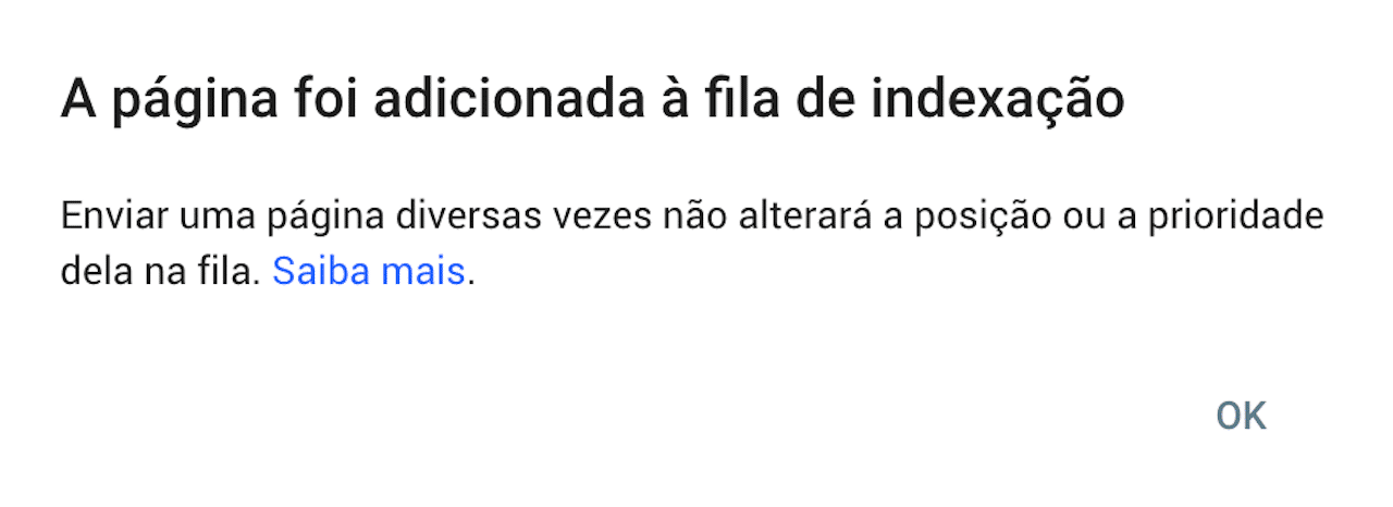 Solicitação para indexar a página no Google