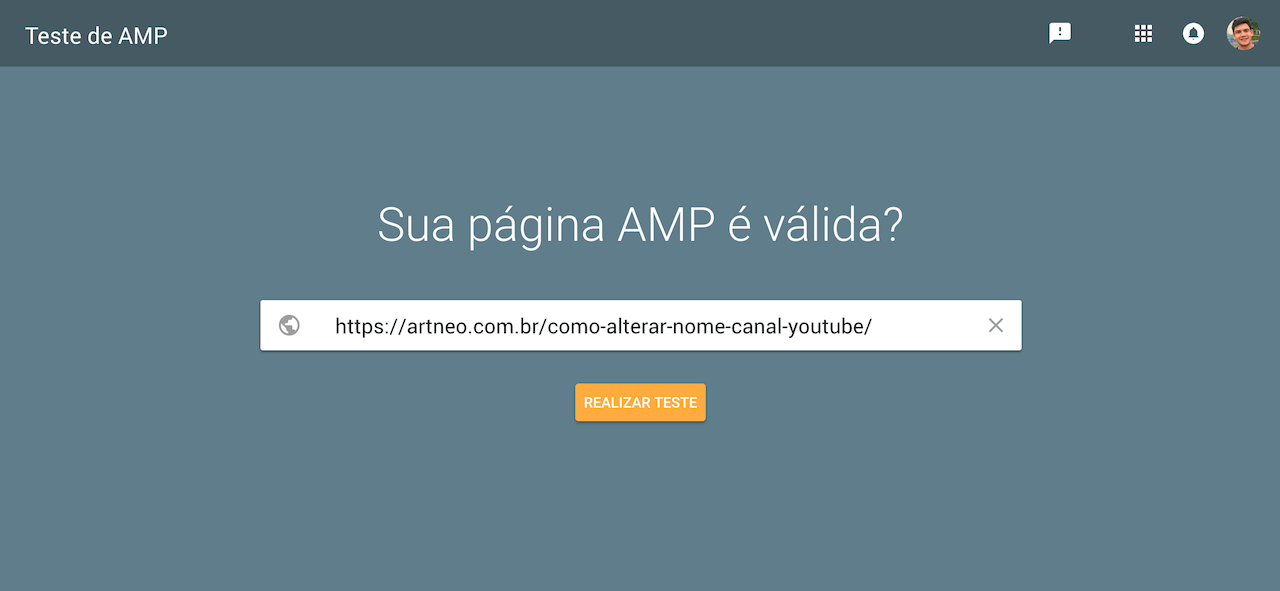 Verifique se sua página AMP é válida