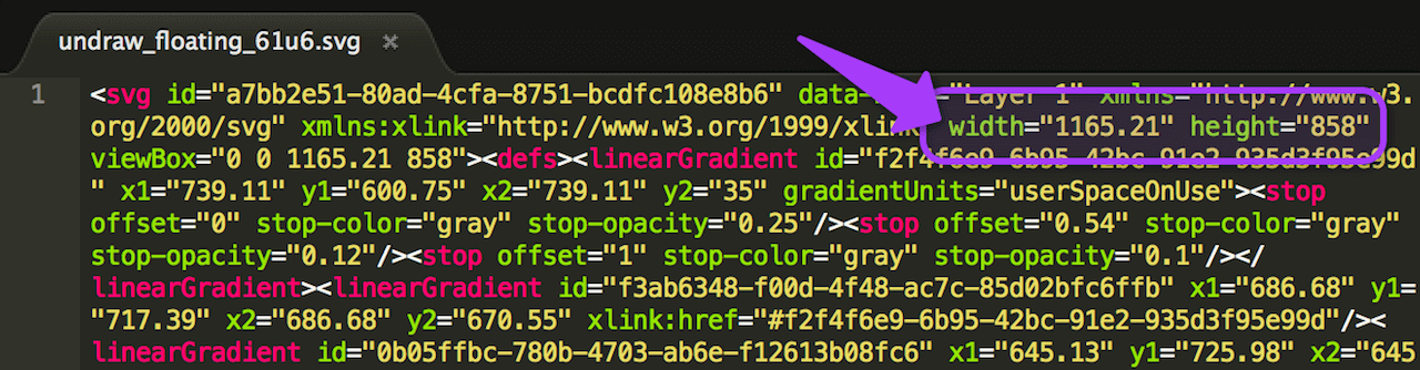 Encontre o width e height do SVG