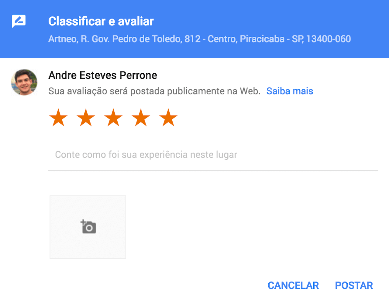 Nota 5 estrelas pré-fixada