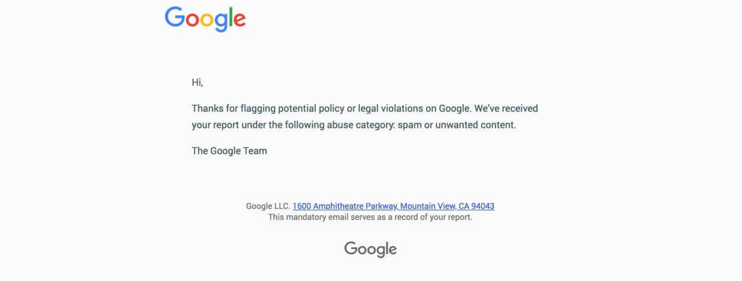 Email do Google sobre sinalização