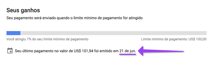 Pagamento emitido pelo Google AdSense