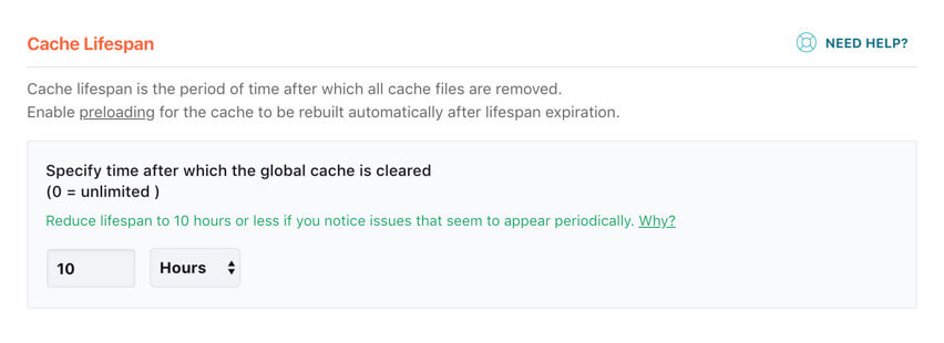 Configuração para Cache Lifespan