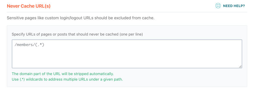 Configuração de Never Cache URL