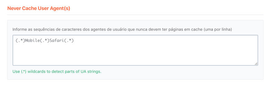 Configuração de Never Cache User Agent