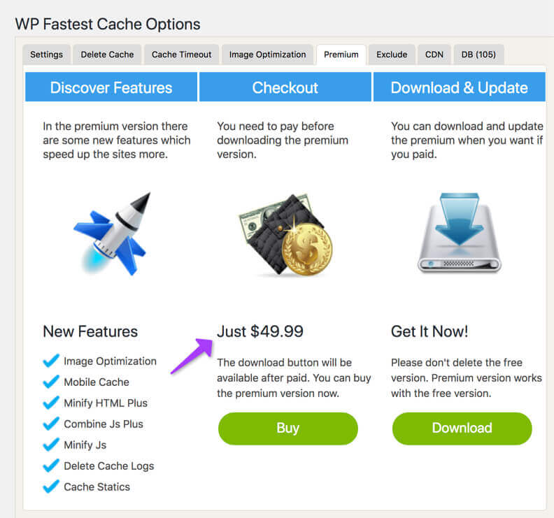 Preço da versão premium do WP Fastest Cache